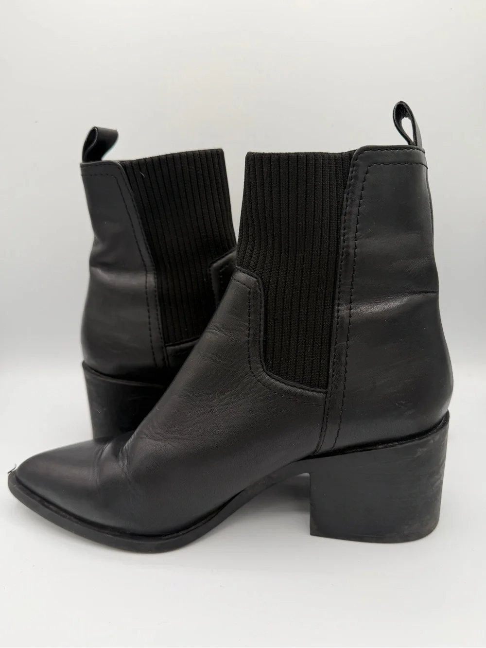 Steve Madden Black Pointed Sock Booties with Block Heel